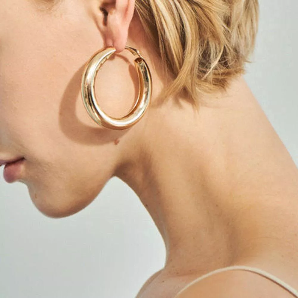 Punk Rock Minimalist 50mm Thick Tube Big Gold Alloy Round Circle Hoop Earrings