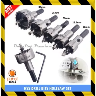 HSS HOLESAW DRILL BITS SET KIT 5 PC KEPALA MATA BOR ALAT PEMBOLONG PELUBANG PAPAN KAYU PLASTIK METAL PLAT BESI PIPA PVC PARALON SET 5 PC