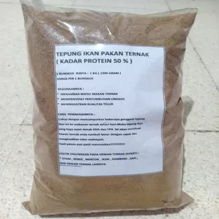 Tepung Ikan Pakan Ternak ( 1 kg = 1000 gram )dengan kadar protein 50%