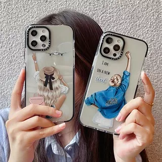 Happy back view straw hat girl thickened frame anti-fall phone case for Phone 12 11 Pro Max IX Xs Max XR iPhone 7 8 Plus Nonslip Case Rubber Bumper Shockproof Full Soft Cover