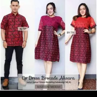 COUPLE DRESS BOLERO AKSARA JAWA MARUN COUPLE BATIK BAJU NATAL SARIMBIT BATIK