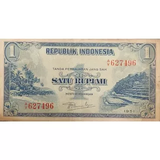 Uang Kuno Negara Indonesia 1 Rupiah Series Pemandangan tahun 1951 Kondisi Kertas Utuh Renyah Dijamin Original 100%