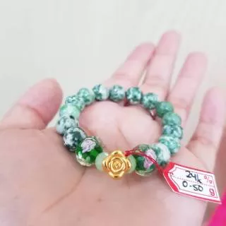 GELANG batu cowok cewek charm hongkong HK 24K mawar batu hijau giok import (bukan giok)