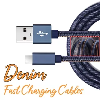 Denim Fast Charging Cables Kabel Data Panjang 3M Type C Model Denim Type C Premium Quality Fast Charging Real 3A Type C Panjang 3 Meter