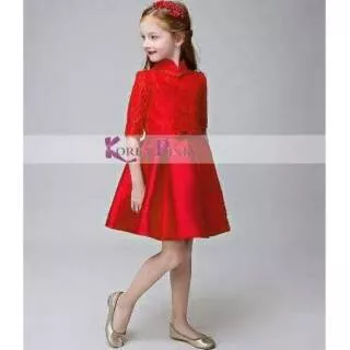 Korea Pink Red Bow Saten Dress