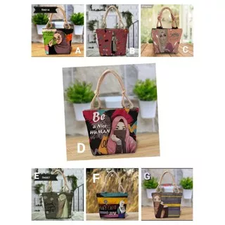 Leasure collage saku belang tas Tote bag Tote bag Muslimah