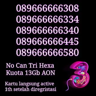 Nomor Cantik NOCAN Hexa 6 Kartu Perdana Tri Three 4G LTE Kuota 13 GB Aon