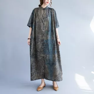 Elly Dress Etnic - Big Size Dress Kemeja Lengan Pendek Fashion Terbaru 2022