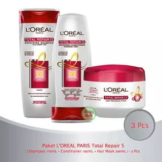 Paket L`OREAL PARIS Total Repair 5 ( Shampoo 170mL + Conditioner 165mL + Hair Mask 200mL ) - 3 Pcs