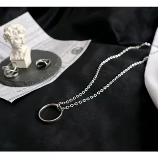 E380 - Kalung Necklace Hip Hop Style Titanium Steel Bulan Cincin RANTAI LIONTIN / Kalung Cincin Korea / Kalung Wanita Korea