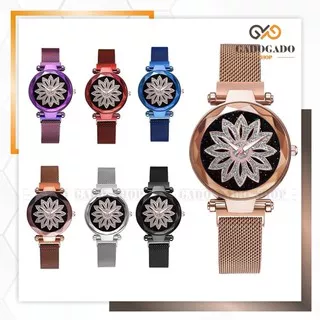 GGS J158 Jam Tangan Perempuan Motif Bunga Glitter Rantai Magnet Woman Flower Watch Fashion Murah