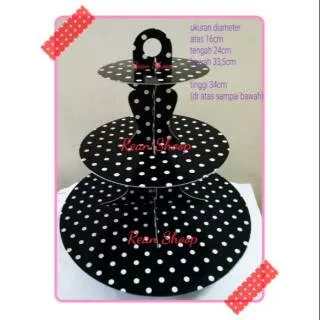 Tempat cup cake cupcake muffin coklat stand 3 tier susun motif polkadot warna hitam item