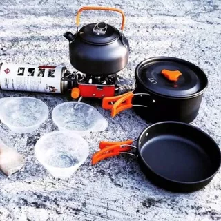 ?? Cooking Set Plus Teko/Ceret Wajan Dan Kompor Portable DS308 & Camping Stove K202 Nesting Outdoor 