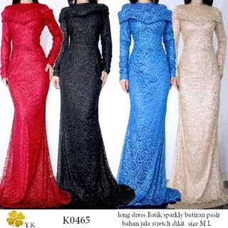 0465 YUEKI LONG DRESS lengan gaun panjang import pesta wedding party biru merah hitam black blue red
