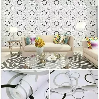 BIG SALE Wallpaper Sticker PUTIH POLKADOT HITAM Dekorasi Rumah Modern Minimalis Kamar Ruang Tamu