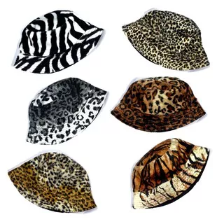 Topi Bucket Hat Pantai Motif Leopard Jaguar Macan Tiger Loreng Tutul Harimau Bludru Beludru