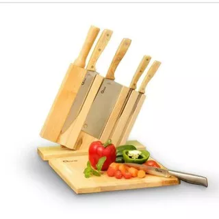 Oxone OX95 Wooden Knife Set 7 with Chop Board Pisau Dapur