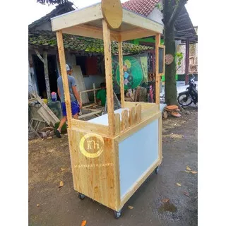 rombong jualan gerobak booth kayu jati belanda
