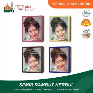 Semir Pewarna Rambut HERBUL Aman Terbuat Bahan Pilihan Warna Hitam Merah Burgundy Cokelat Chestnut