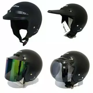 Helm cargloss retro hitam doff kaca datar kaca cembung