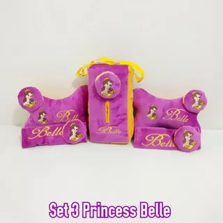 Bantal Mobil Set 3 Bordir Princess Belle Ungu