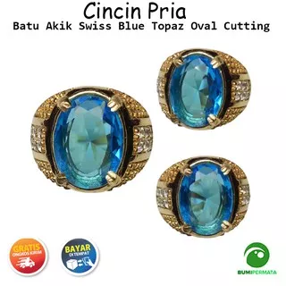 Cincin Batu Akik Swiss Blue Topaz Oval Cutting B551