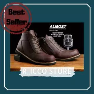 Safety Boots resleting casual Almost Volker ujung besi kulit asli - Sepatu boots casual Original