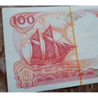 Uang kertas uka uka 100 rupiah perahu layar tahun 1991 IMP 1991