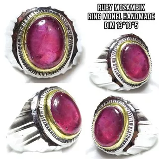 Cincin permata batu ruby mozambik asli natural ring monel handmade