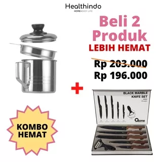 Oil Pot Wadah Saringan Minyak Goreng + Pisau Dapur Set OX-605 Pisau Marble Knife Pisau Sayur Buah