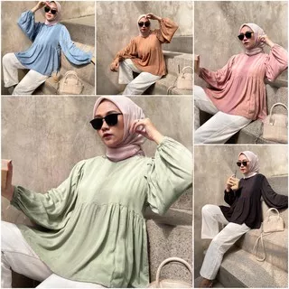 Cloudy Blouse Rayon Crincle Premium Wanita Polos Wanita Muslim Katun Pesta Kuliah