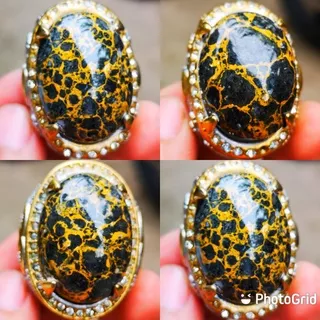 Batu Akik Pirus Hitam Kuno Mesir Serat Emas Motif Top Colour Big Size