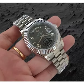 Jam tangan pria automatic rolex daydate silver stainless steel super premium