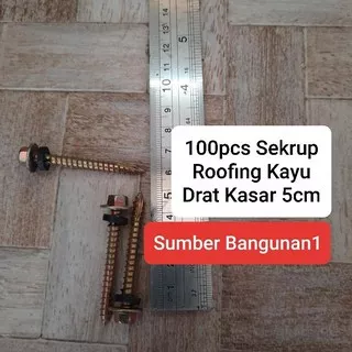 Roofing kayu drat kasar 5cm 100pcs sekrup roofing kayu kuning karet