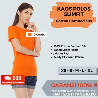 Baju Kaos Polos Wanita Slimfit Lengan Pendek Ketat Kaos Oblong Cewek Cotton Combed 30S Warna Orange