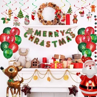 Christmas Party Banner Balloons Decoration Set Merry Christmas Banner Christmas Aluminum Foil Balloon For New Year Decor