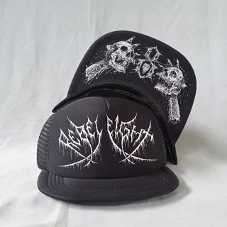 TOPI TRUCKER HATS JARING REBEL 8 EIGHT SKULL