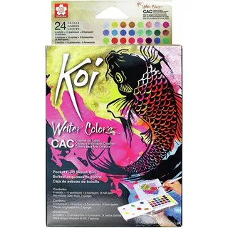 SAKURA KOI WATER COLOUR POCKET SET WITH BRUSH 24 METALLIC