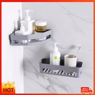 ?Available? Punch-free Bathroom Shampoo Soap Toothbrush Shelf Storage Rack Bathroom Tripod  Wall-mounted Corner Seamless Organizer ?COD