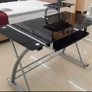 Meja Komputer Informa Hazel desk glass black hitam meja kantor meja kerja meja belajar meja guru meja siswa meja direktur meja manager meja kaca meja tampered glass