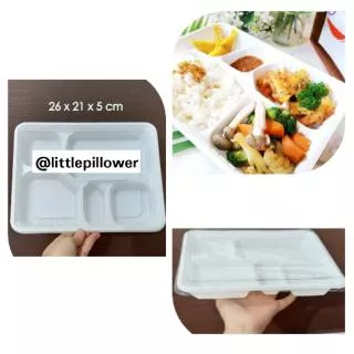 (ISI 50PCS - 5S PUTIH) Mika Bento Sekat 5 PUTIH/ Bento Box/Tray Bento/Lunch Box