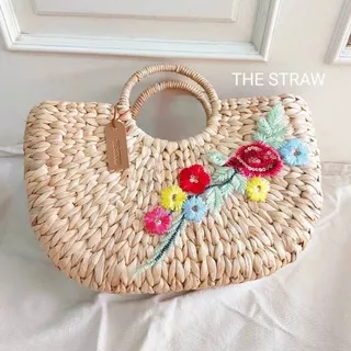 Tas Eceng Gondok Bunga Embroidery Flower Handbag