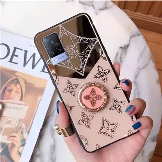 Baru Handphone Casing hp Vivo V21 4G 5G V21e Ins Luxury Fashion Diamond Clover Acrylic Phone Cases 3D Ring Bracket Back Cover Case Kesing Ponsel VIVOV21