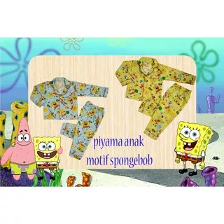 piyama anak motif spongebob tangan panjang / baju tidur murah untuk ukuran 6 bln - 1thn