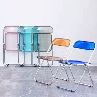 Kursi Lipat Kursi Makan Kursi Outdoor Indoor Kursi Plastik Acrylic Clear Transparent Design Nordic Classic Portable Folding Chair Tekstur Halus Kuat Mampu Menahan Berat Sampai 150kg Chrome Besi Tebal Cocok Untuk Kursi di Ruang Kantor Rumah Taman Cafe Bar