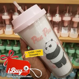 Miniso Panda We Bare Bears Botol Minum Plastik tumbler With Sedotan 550ml