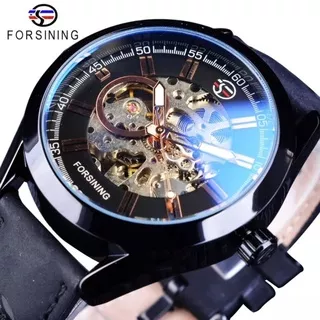 Jam Tangan Forsining Original Mesin Transparan Automatic Tanpa Baterai Tali Kulit All Black