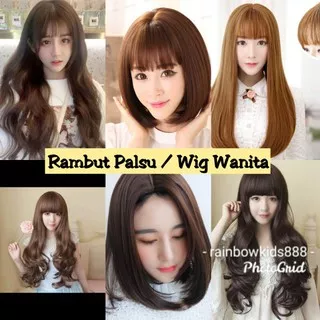 Wig Rambut Palsu Wanita Perempuan Wig Cosplay Model Bob Pendek Wig Cewek Panjang Lurus Natural Rambut Palsu Untuk Patung