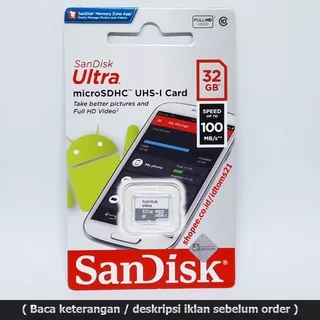 Memory Card Micro SD 32GB 100Mbps Sandisk Ultra microSDHC Class 10 UHS-1 Card ORIGINAL