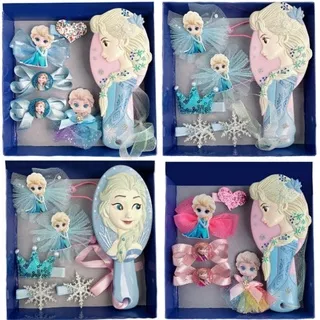 SET 6 PCS DAPAT BOX JEPIT KUNCIR KARET RAMBUT SISIR FROZEN ELSA DISNEY PRINCESS